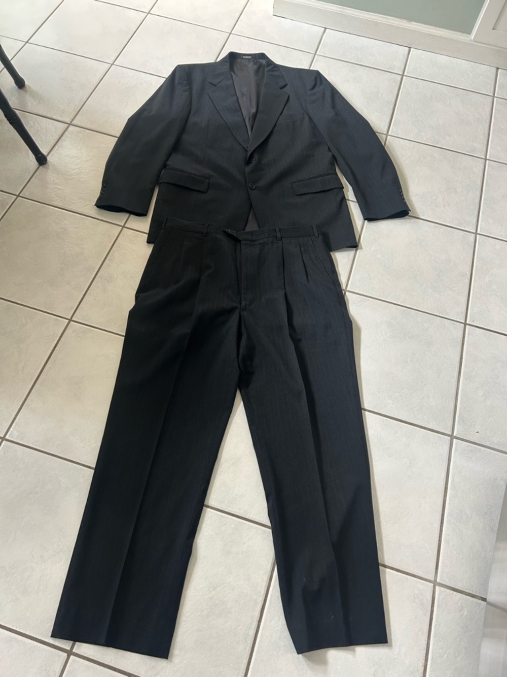 Stafford Men's Black Pinstripe Two-Piece Suit